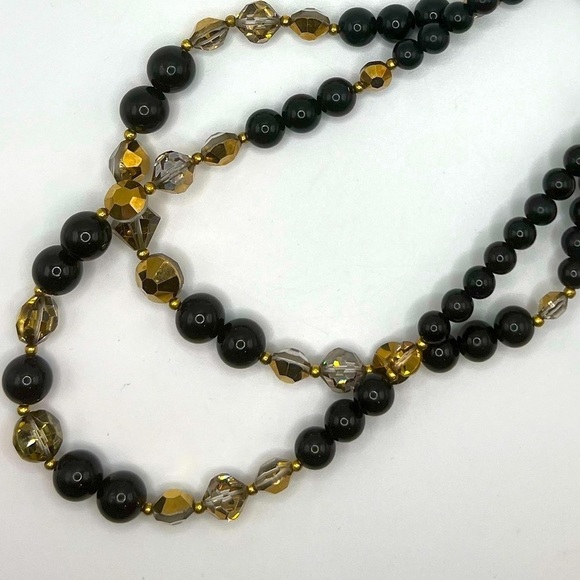 VINTAGE Double Strand Black Beads Glass Beads Necklace - Picture 9 of 9